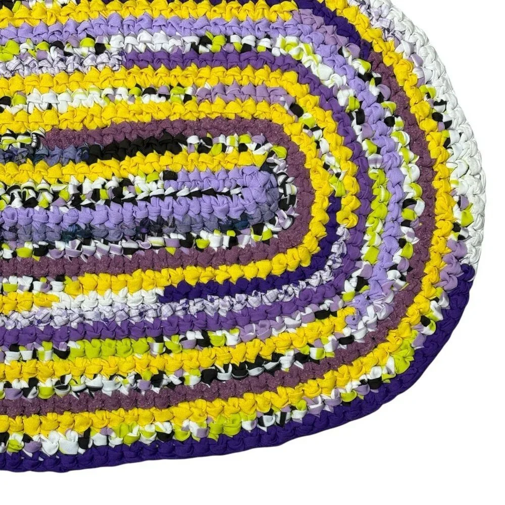 Oval Knot Rug Yellow Purple White New Handmade